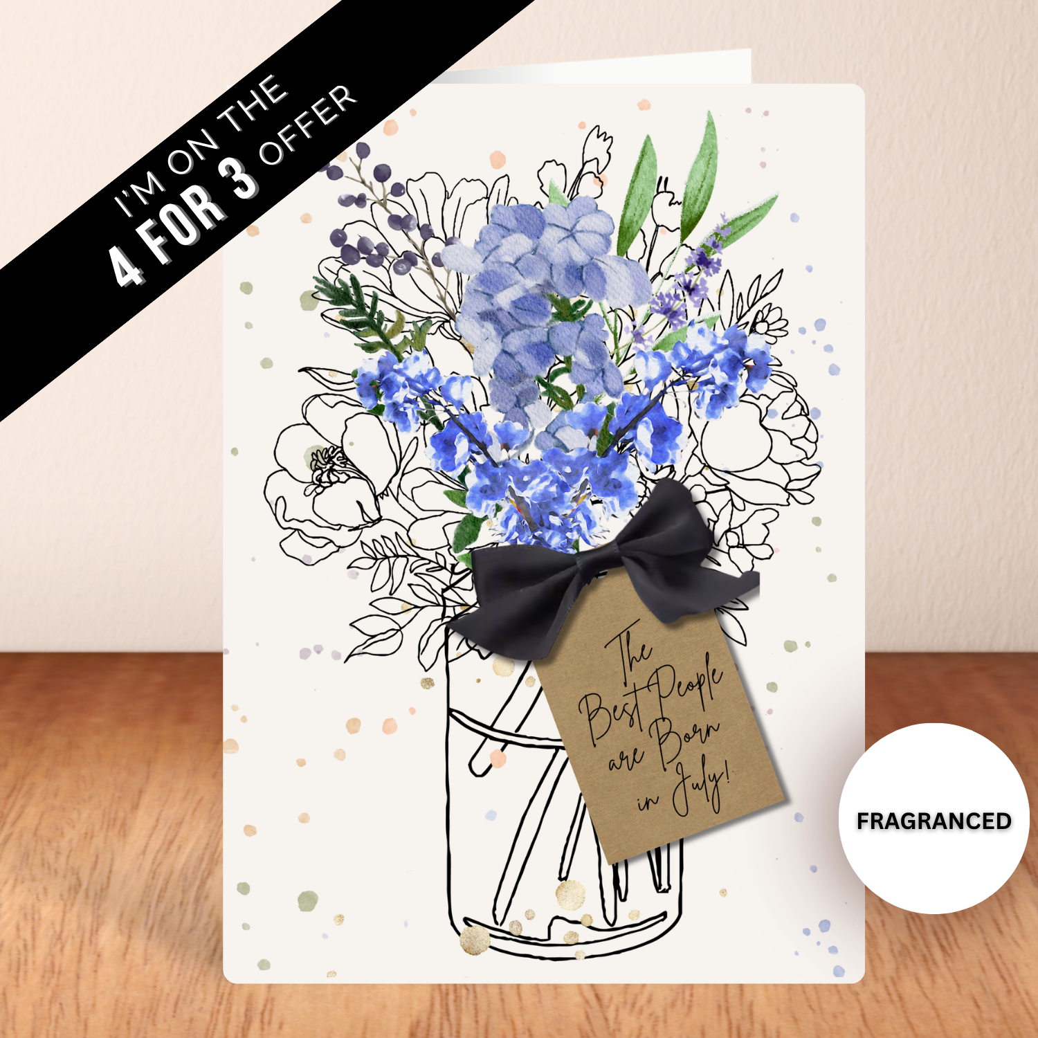 Larkspur Delphinium Birthday Birthflower Scented A5 Card with envelope in the 4 for 3 offer
