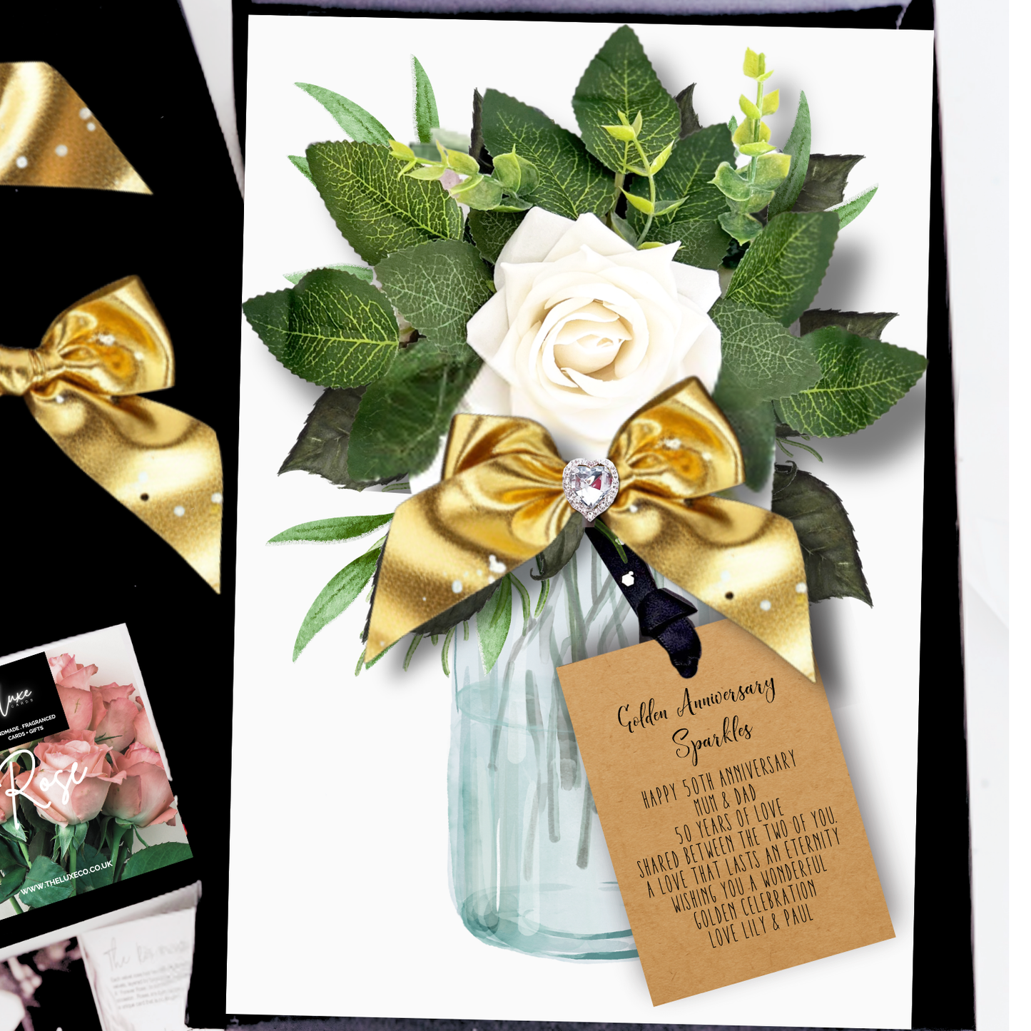 Golden Heart + Flowers Gift Boxed Anniversary Gift Card