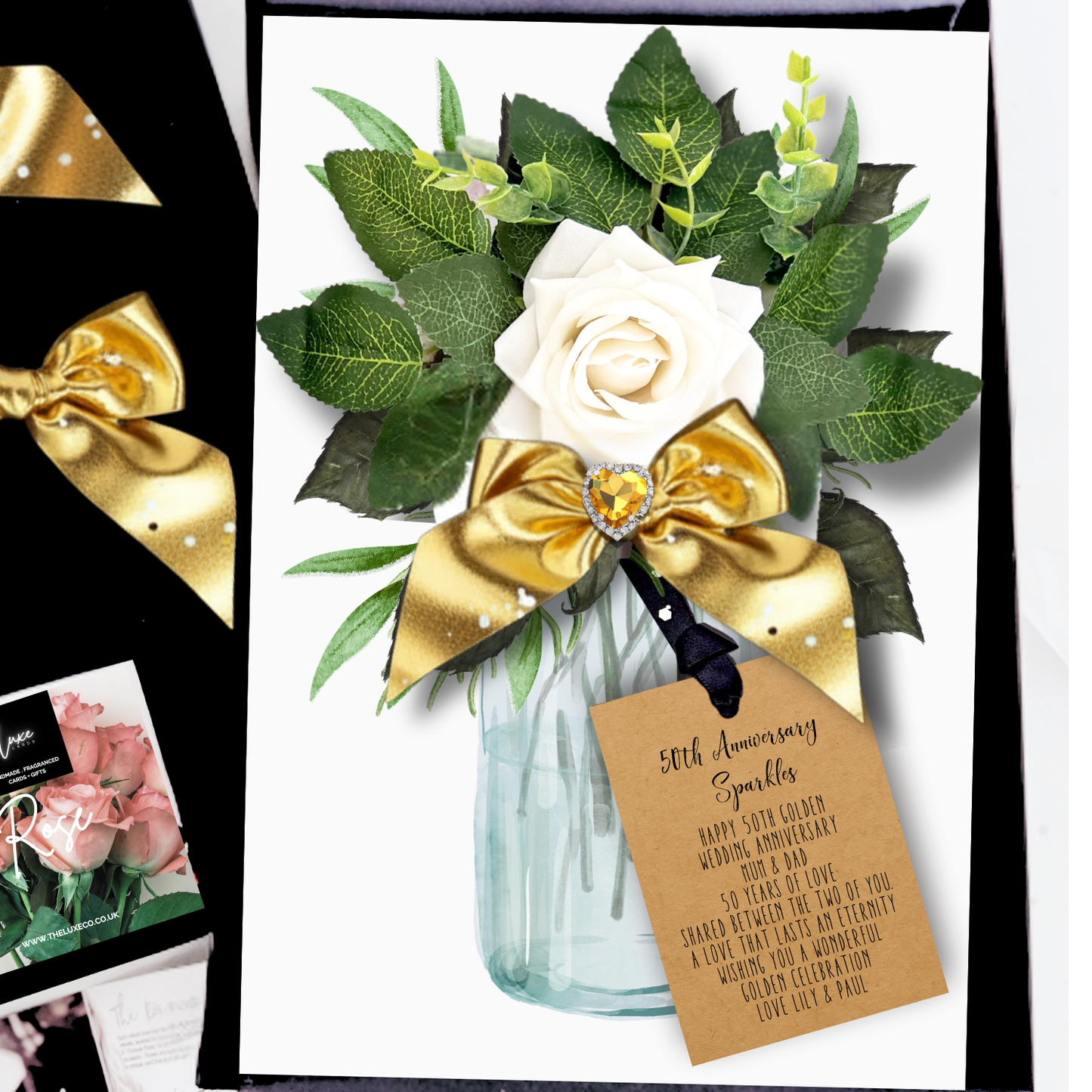 Golden Heart + Flowers Gift Boxed Anniversary Gift Card