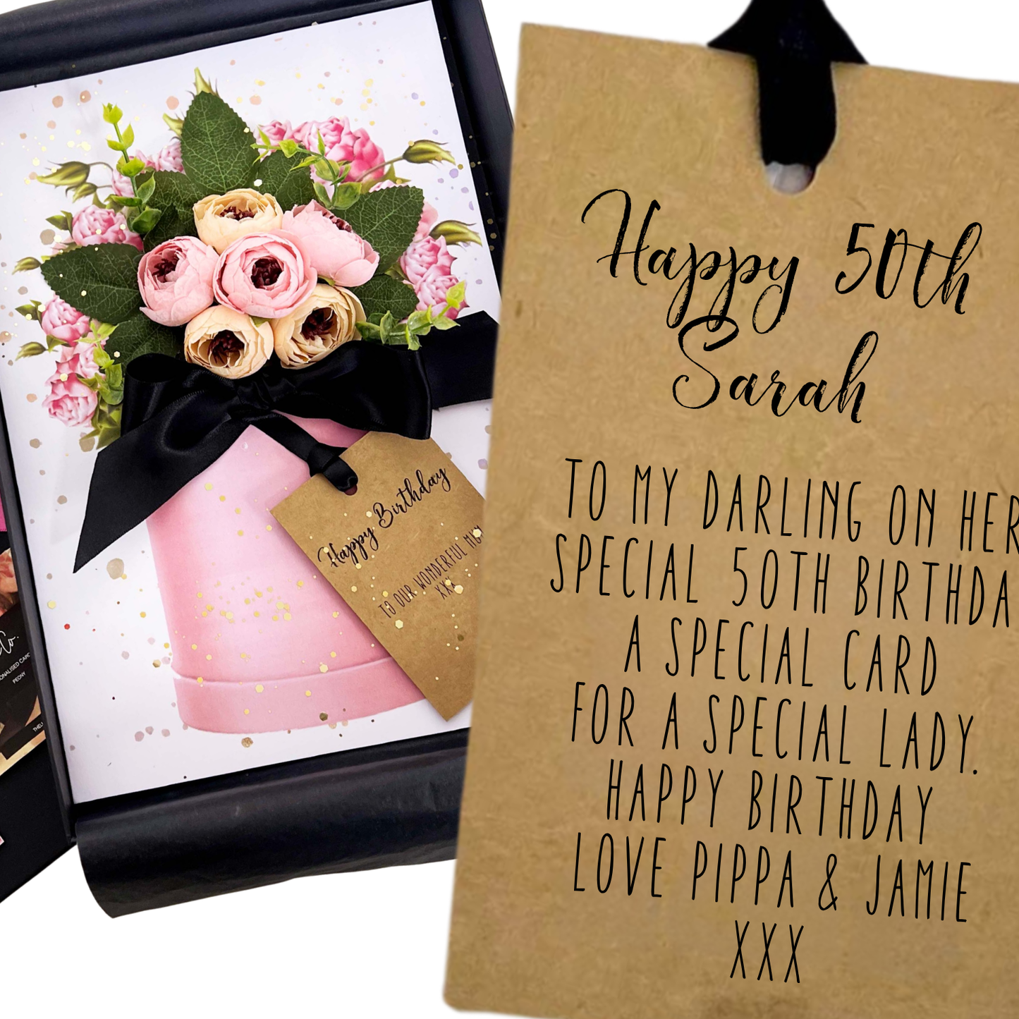 A4 Boxed Birthday 50th Mum Card with Scented Peony's
