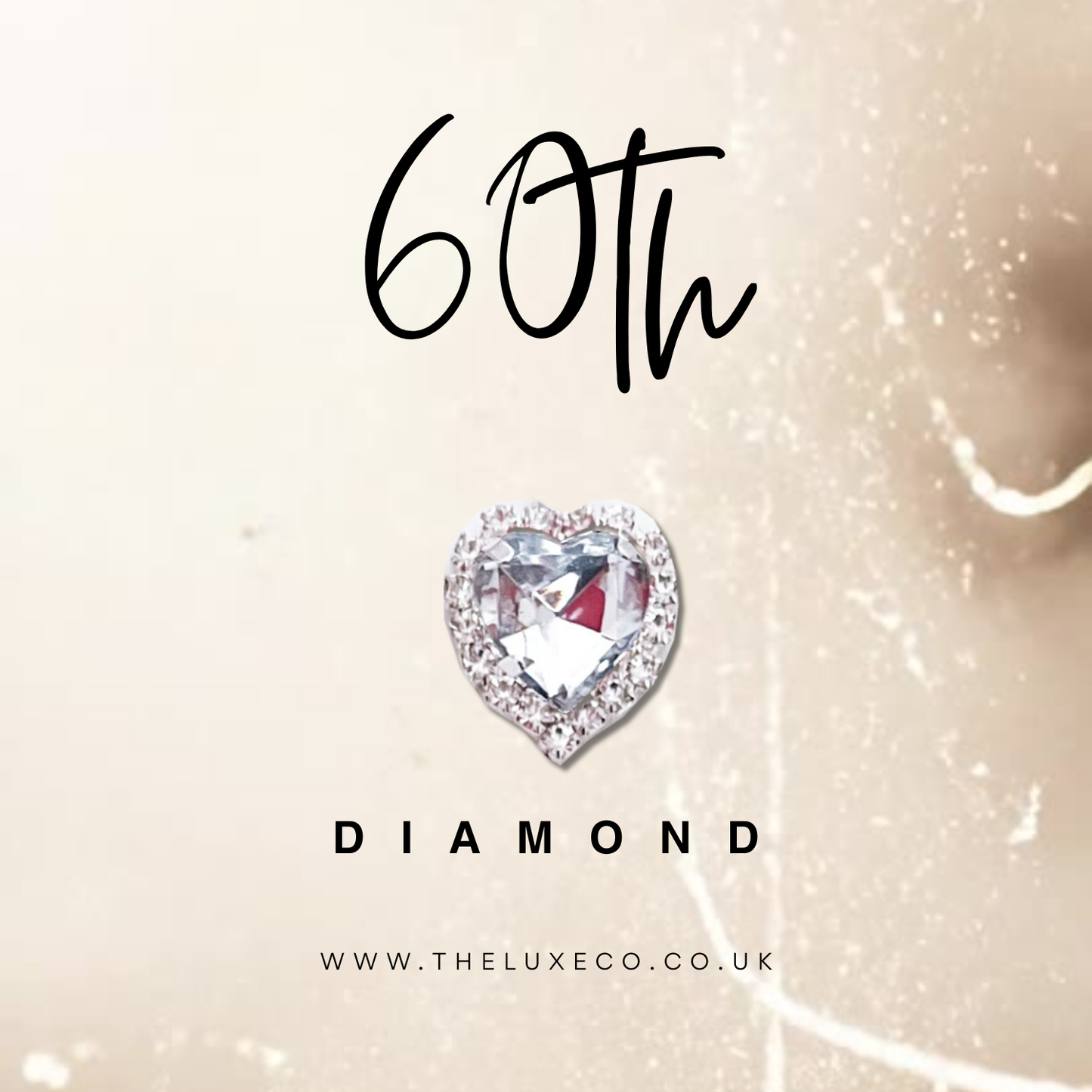 60th Wedding Anniversary Card with Diamond Heart + Everlasting Scented Rose