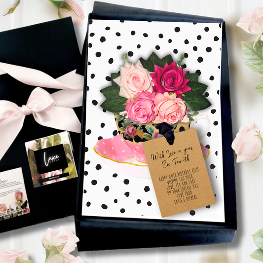 Handmade Luxury Personalised Beau-Tea-Ful 60th Birthday Card for Afternoon Tea Gifts to celebrate the 60th celebration in style