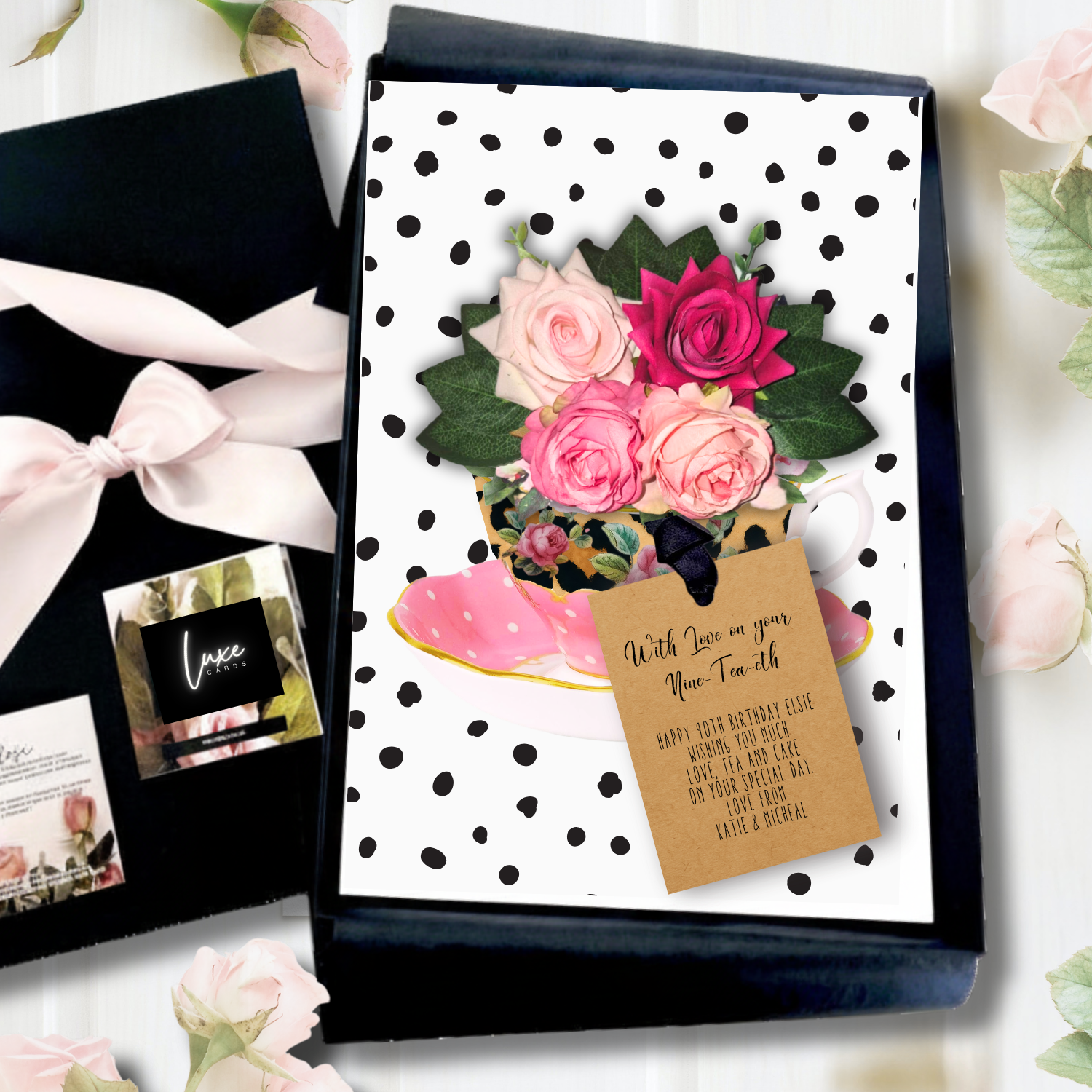 Luxury Personalised Beau-Tea-Ful 90th Birthday Card handmade for special Afternoon Tea Gifts