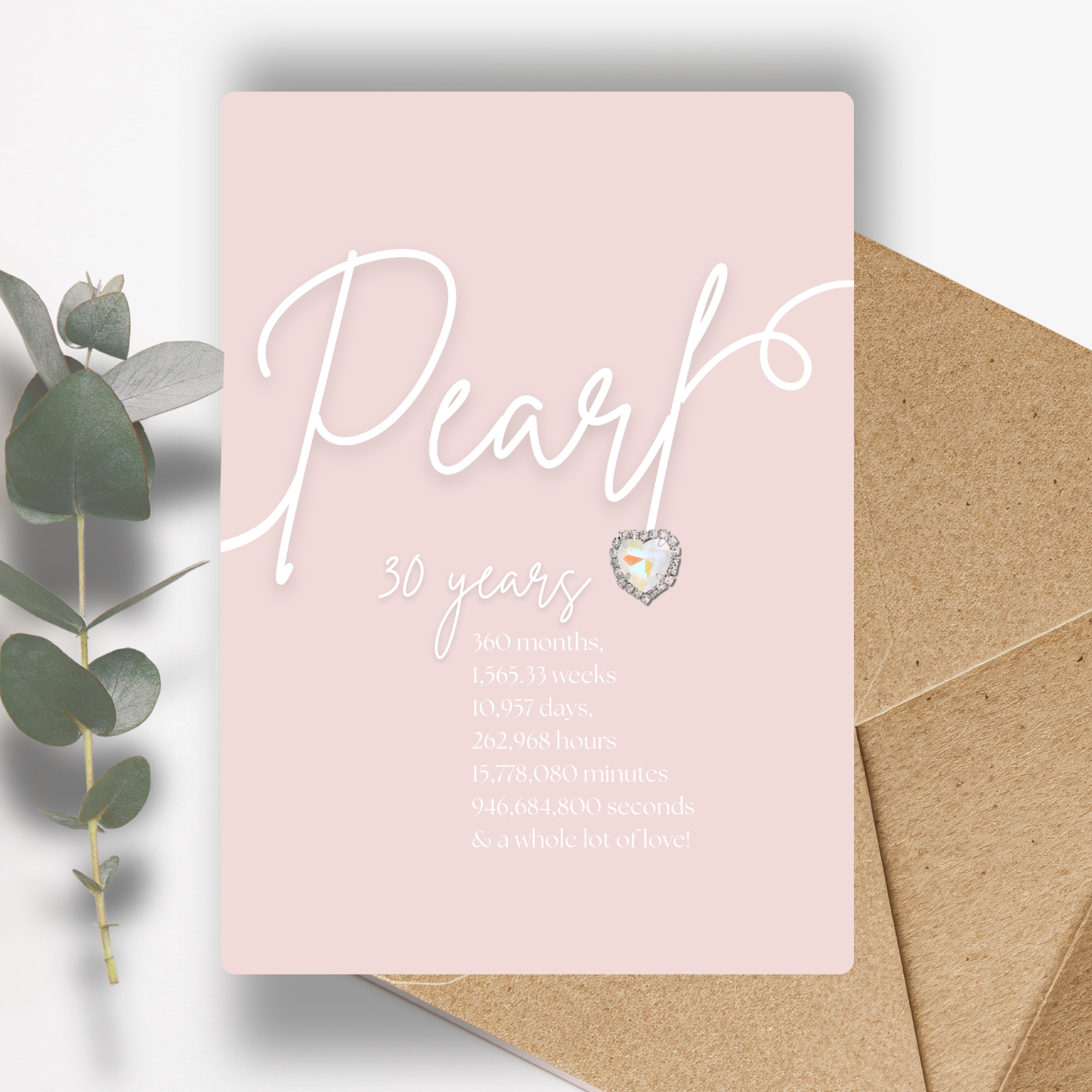 Handmade A5 Swirly Sparkly Diamante Pearl Heart Anniversary Card