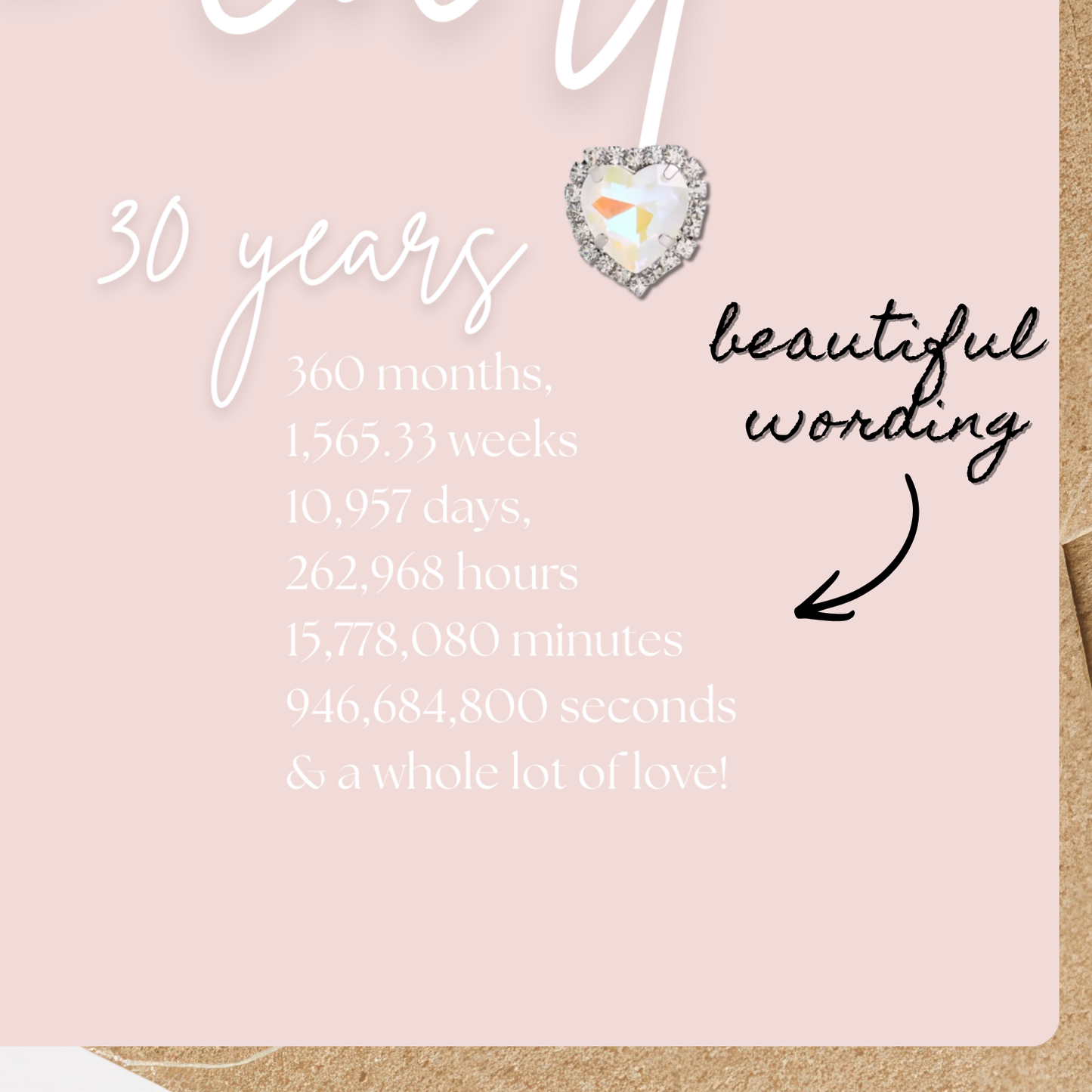 Handmade A5 Swirly Sparkly Diamante Pearl Heart Anniversary Card