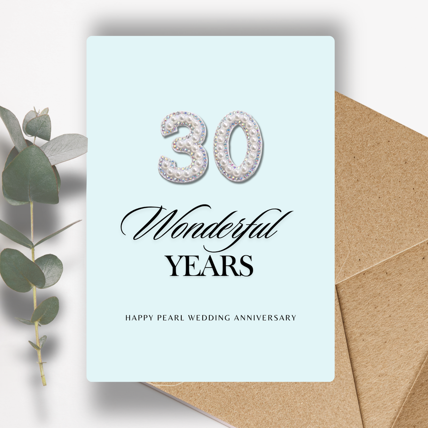 Handmade A5 Pearl & Diamante 30th Anniversary Card