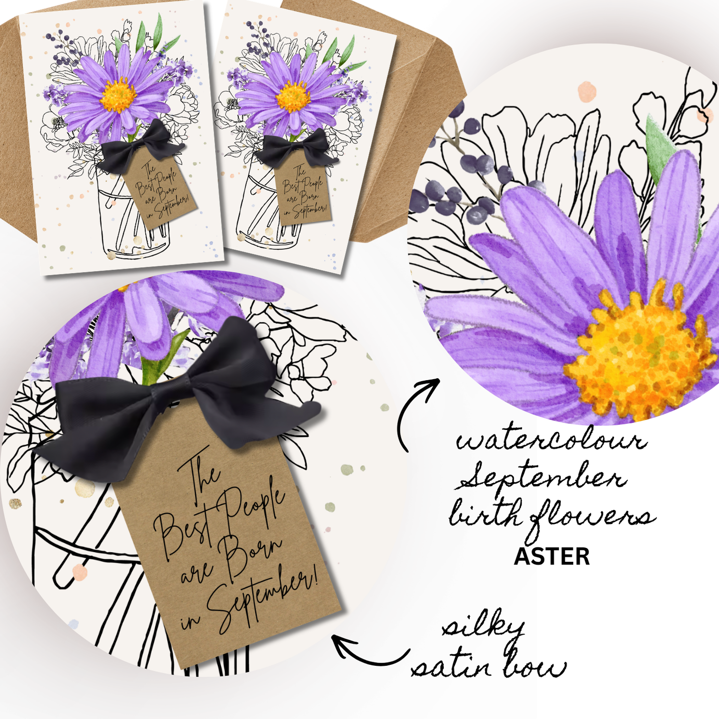 Aster September Birth Flower Scented A5 Birthday Card