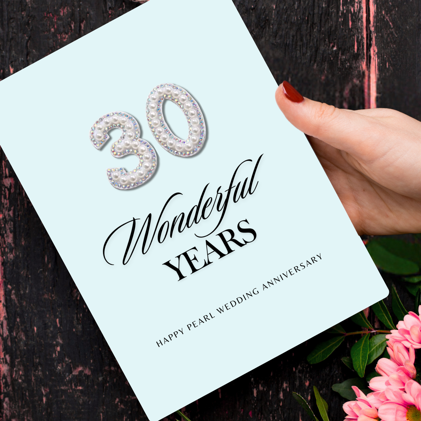 Handmade A5 Pearl & Diamante 30th Anniversary Card