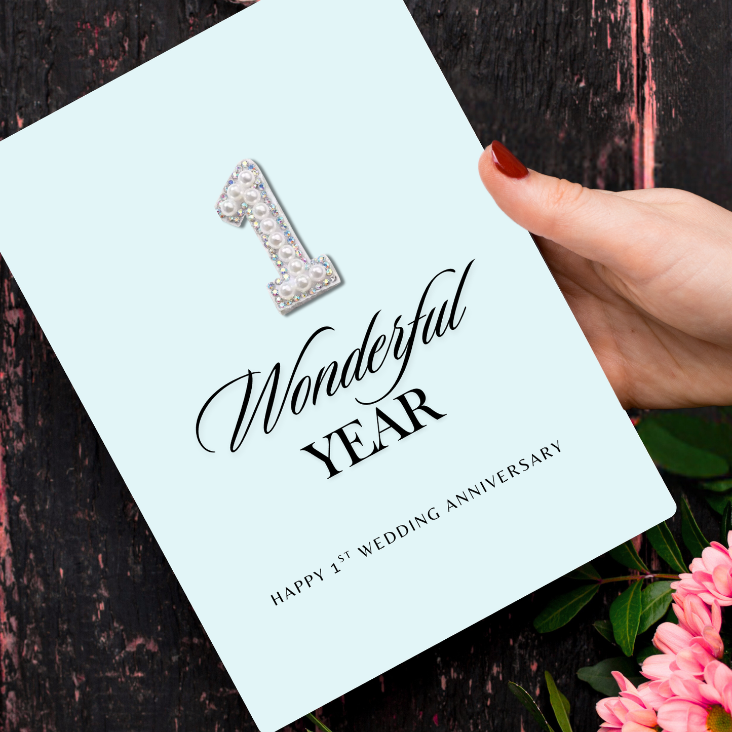 Handmade A5 Pearl & Diamante 1st Anniversary Card