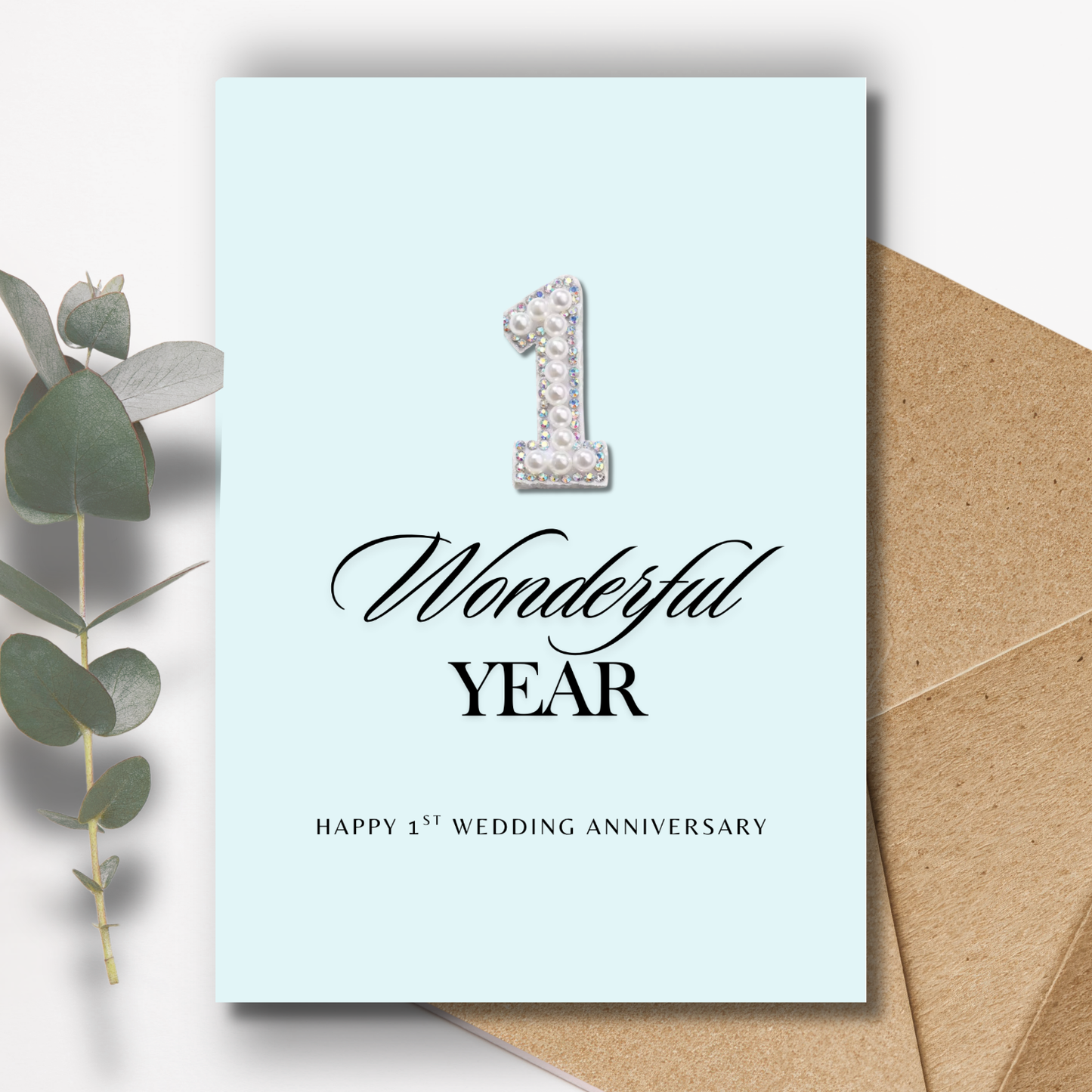 Handmade A5 Pearl & Diamante 1st Anniversary Card