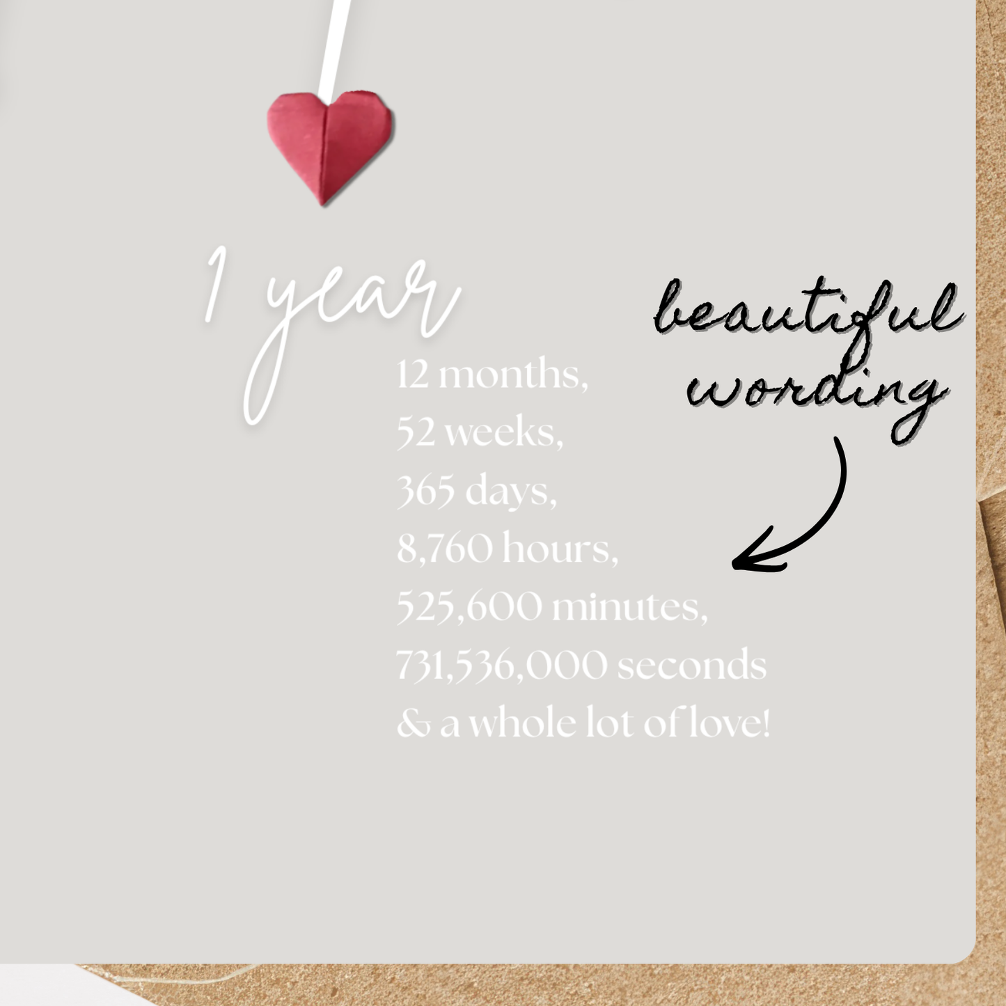 Handmade A5 Swirly Paper Origami Heart First Anniversary Card