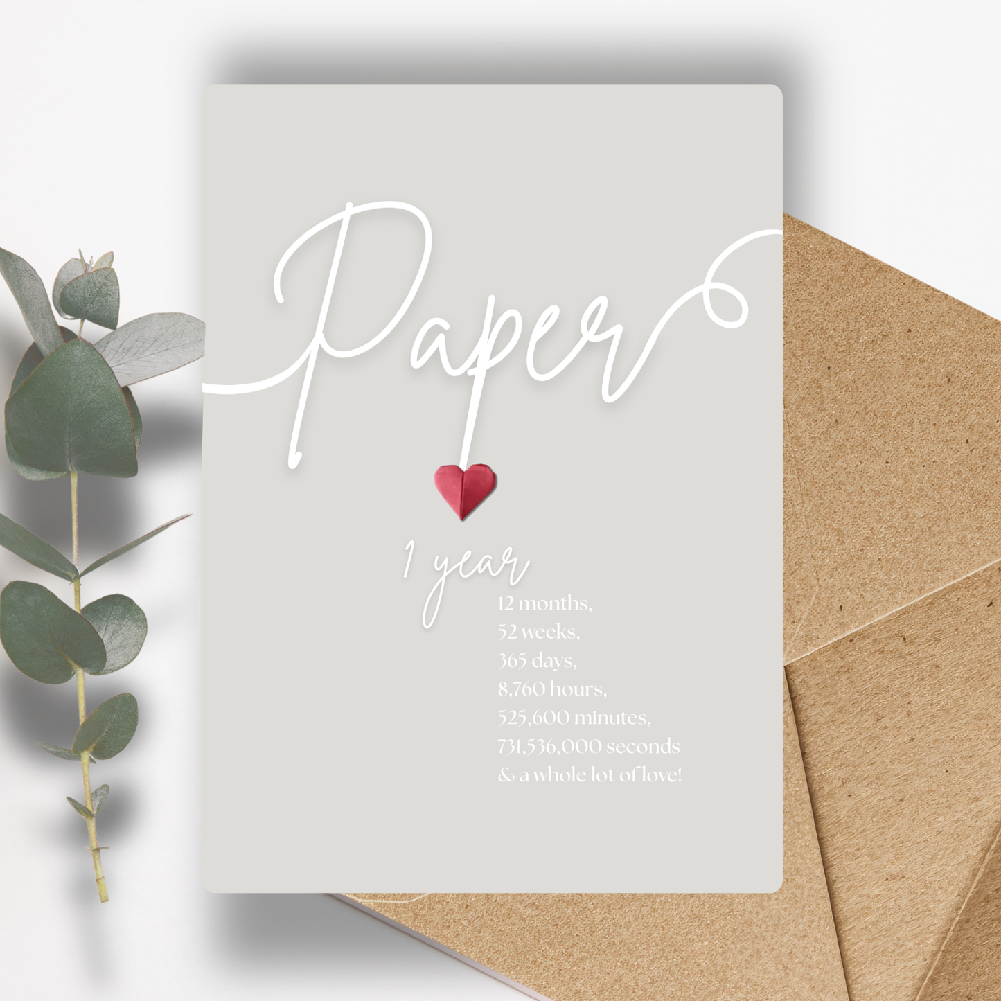 Handmade A5 Swirly Paper Origami Heart First Anniversary Card