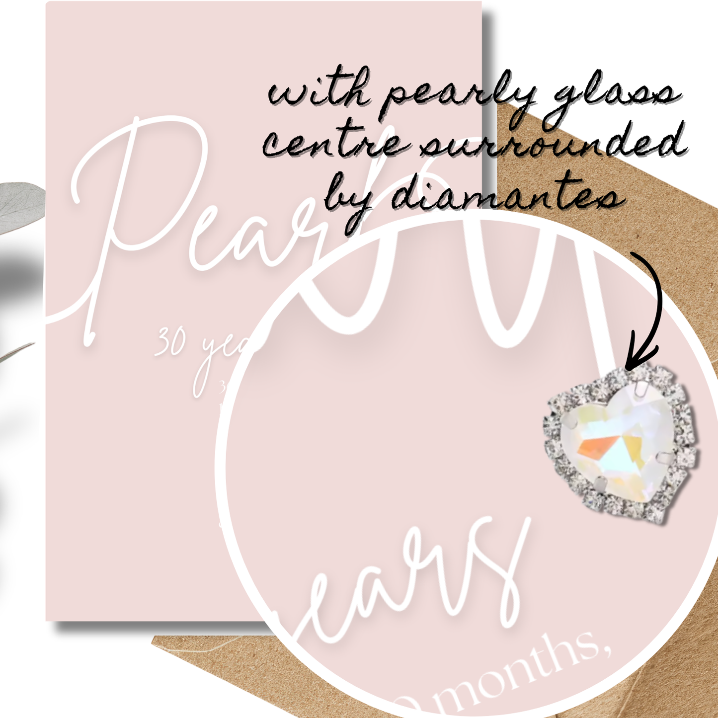 Handmade A5 Swirly Sparkly Diamante Pearl Heart Anniversary Card