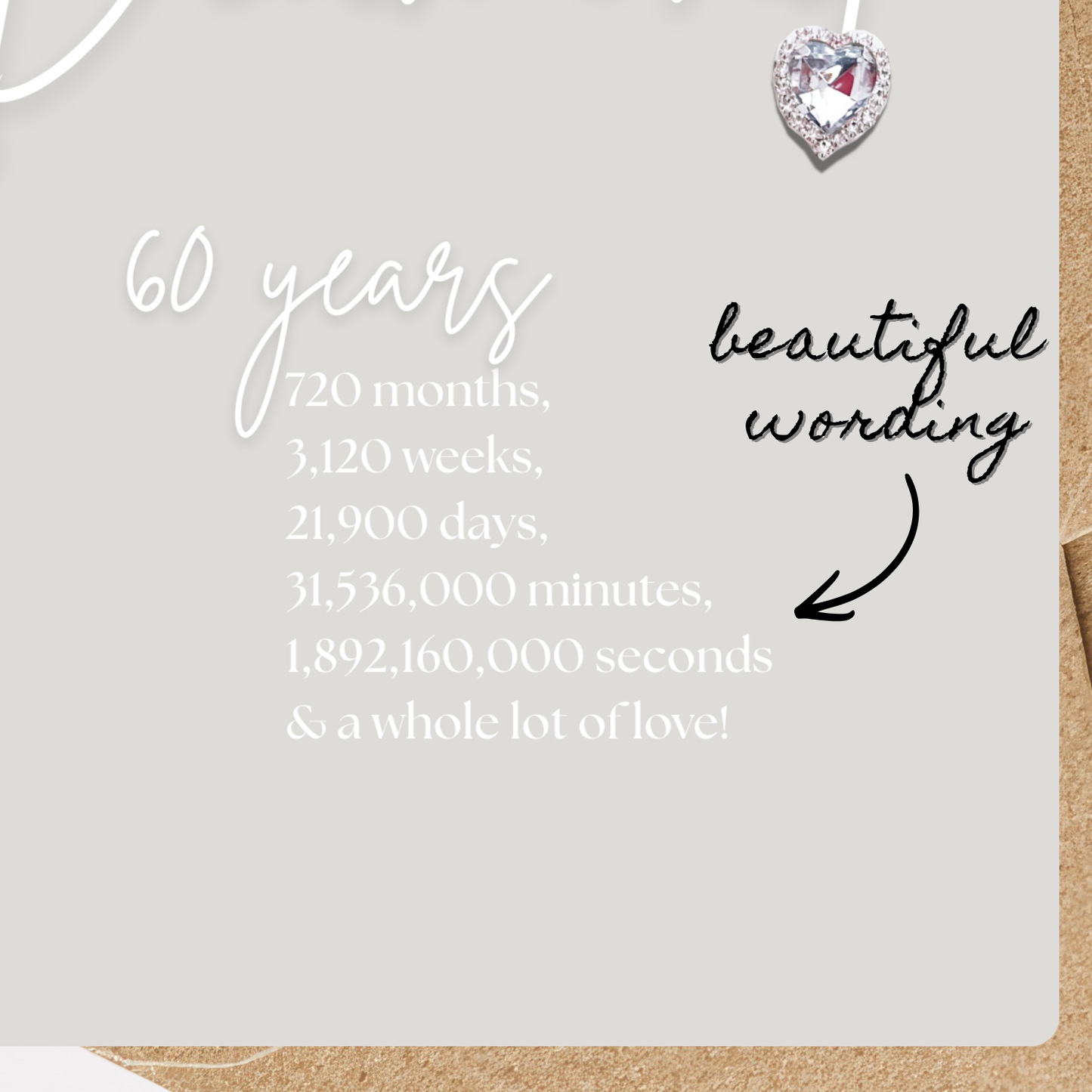 Personalised A5 Swirly Sparkly Diamante Diamond Heart Anniversary Card