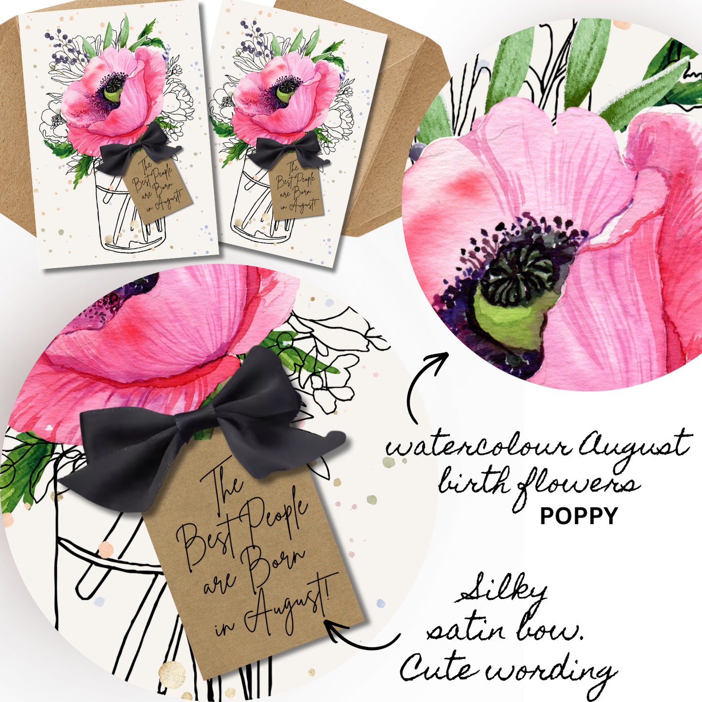 Poppy August Birth Flower Scented A5 Birthday Card