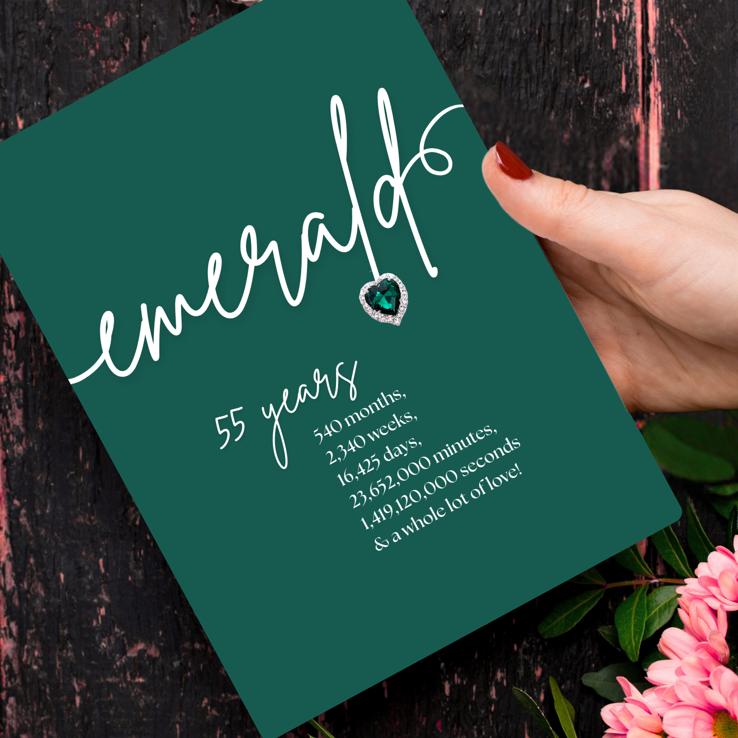 Luxury big Swirly Sparkly Diamante Emerald Heart Anniversary Card