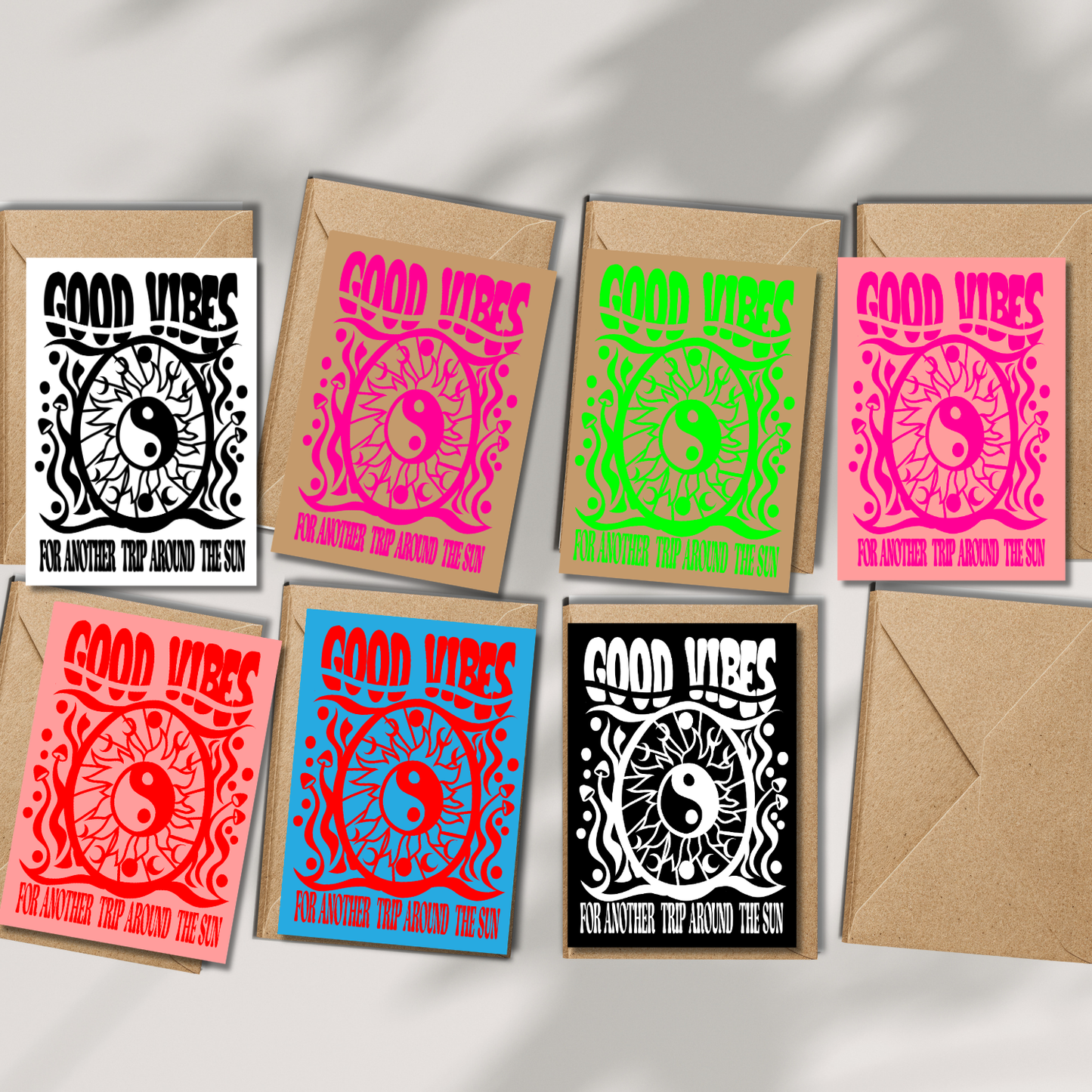 Good Vibes Psychedelic Yin Yang Birthday Card White/Black