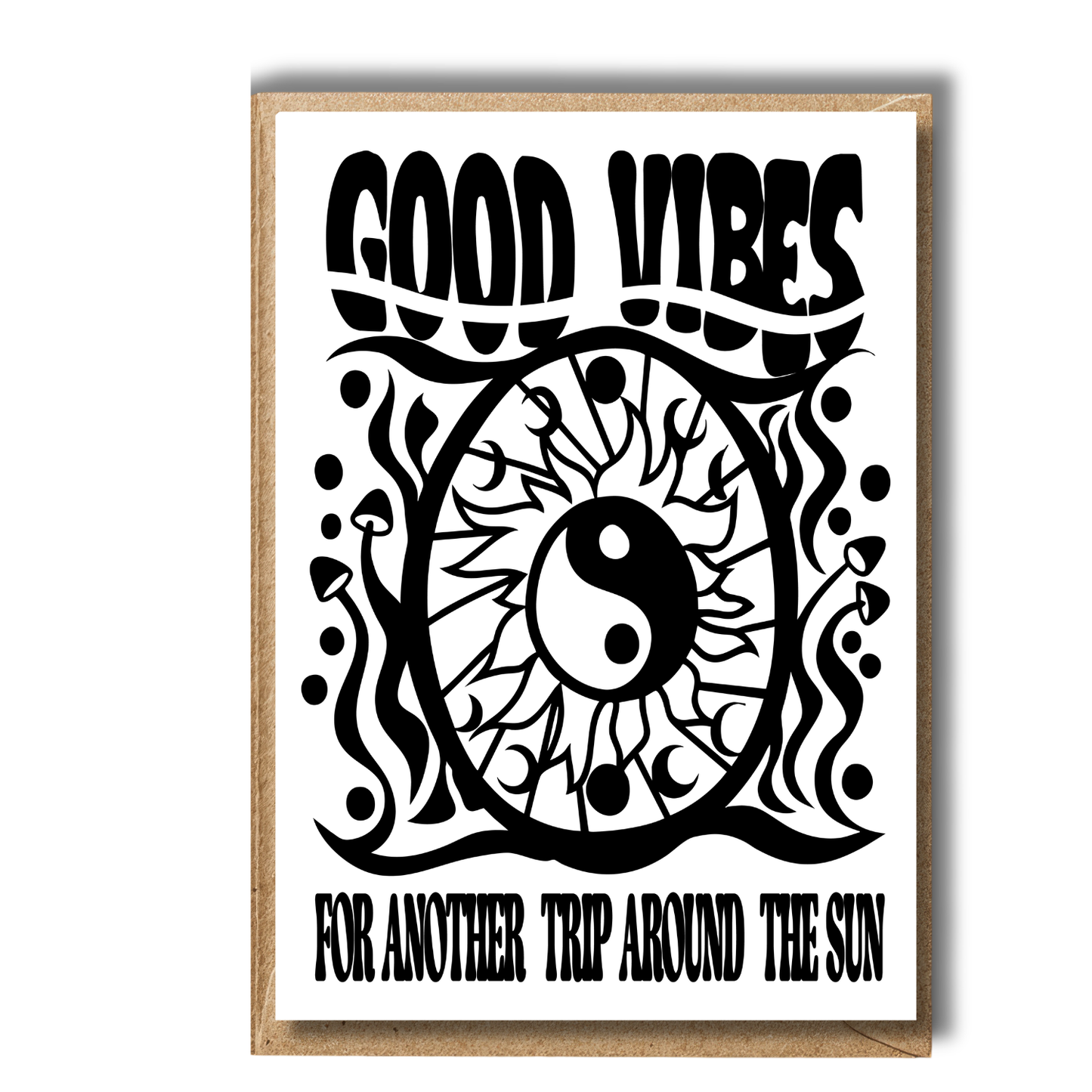 Good Vibes Psychedelic Yin Yang Birthday Card White/Black