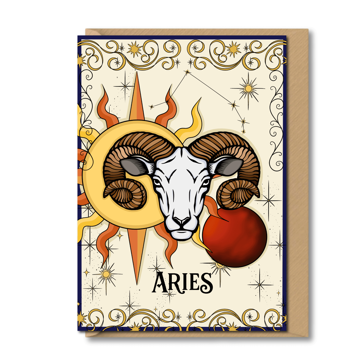 aries birthday card zodiac tarot card ram celestial gold detail astrology birthday card