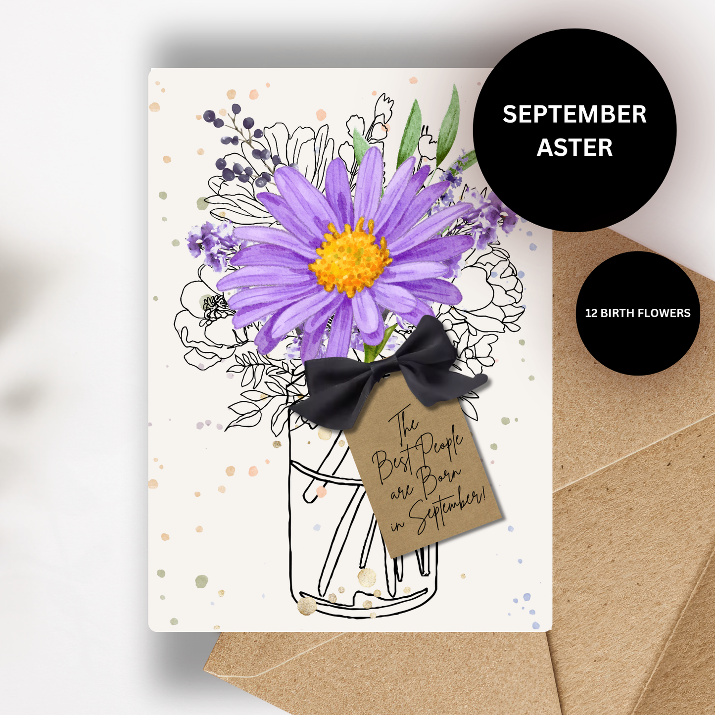 Aster September Birth Flower Scented A5 Birthday Card