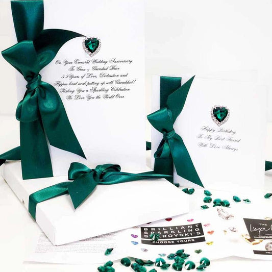 May birthstone birthday card - handmade with luxury Swarovski Crystal in Emerald | The Luxe Co