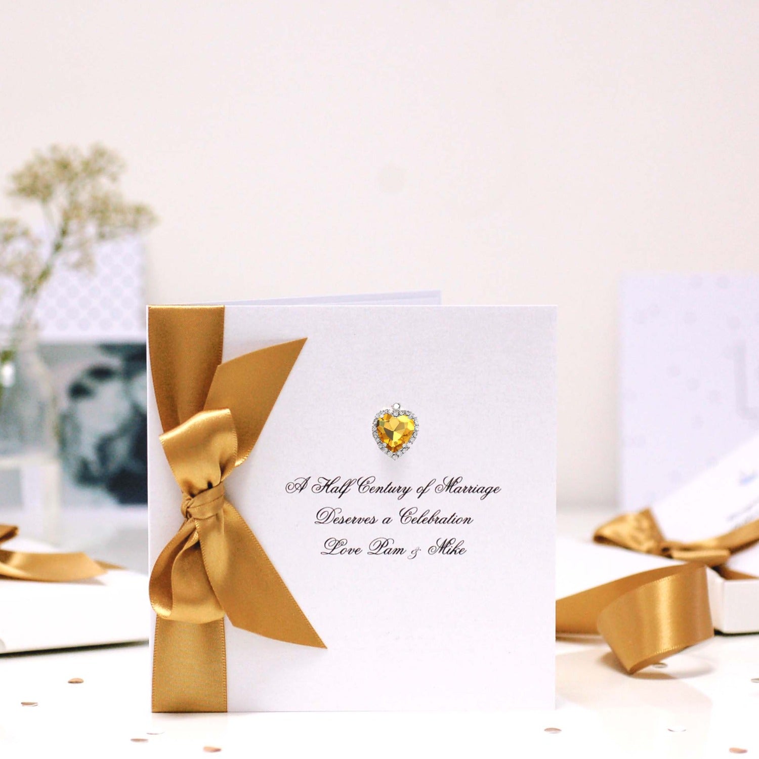Boxed Bedazzled Swarovski Crystal Golden Topaz Crystal Anniversary Card | The Luxe Co