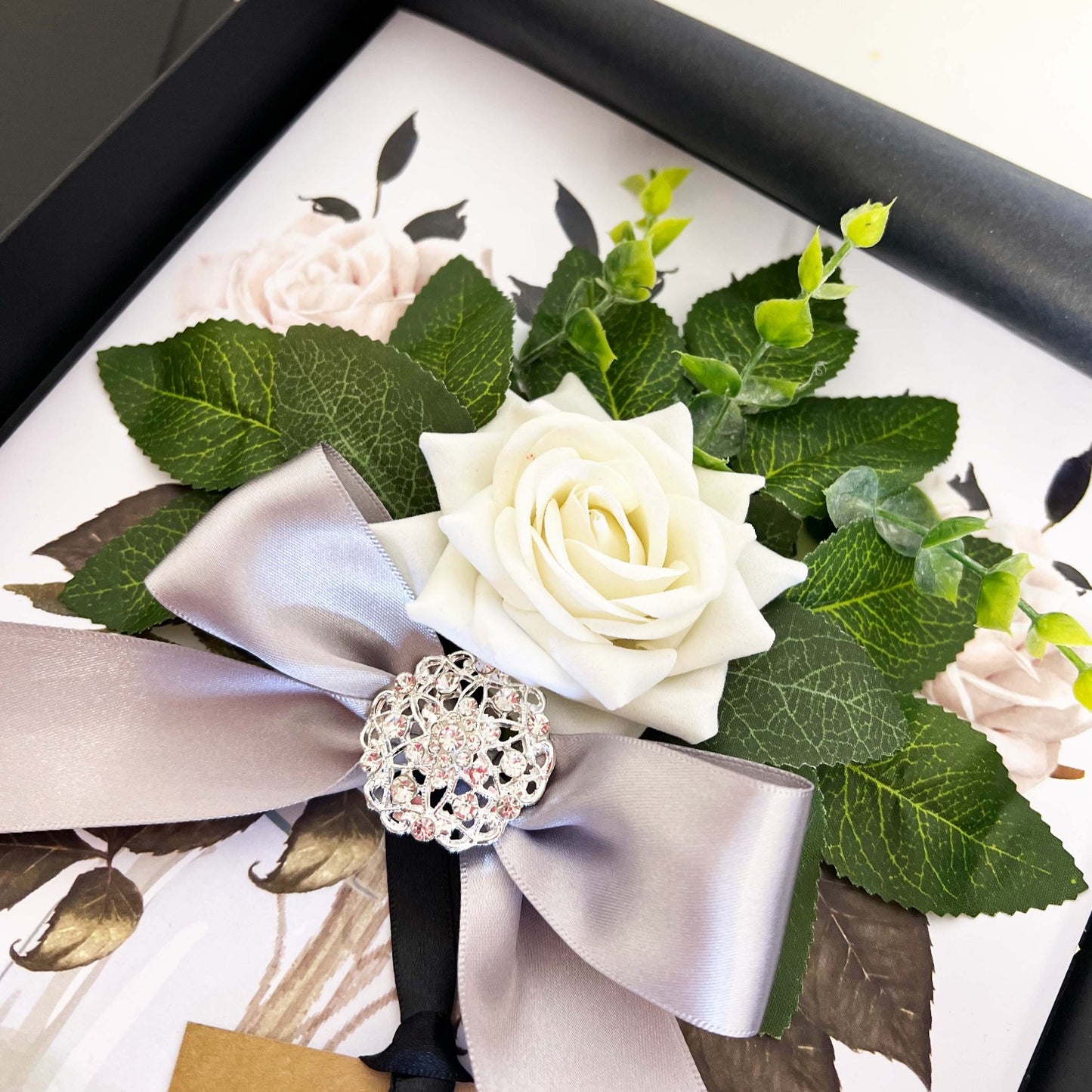 Silver Opulence Luxury Rose + Diamond Christening Card
