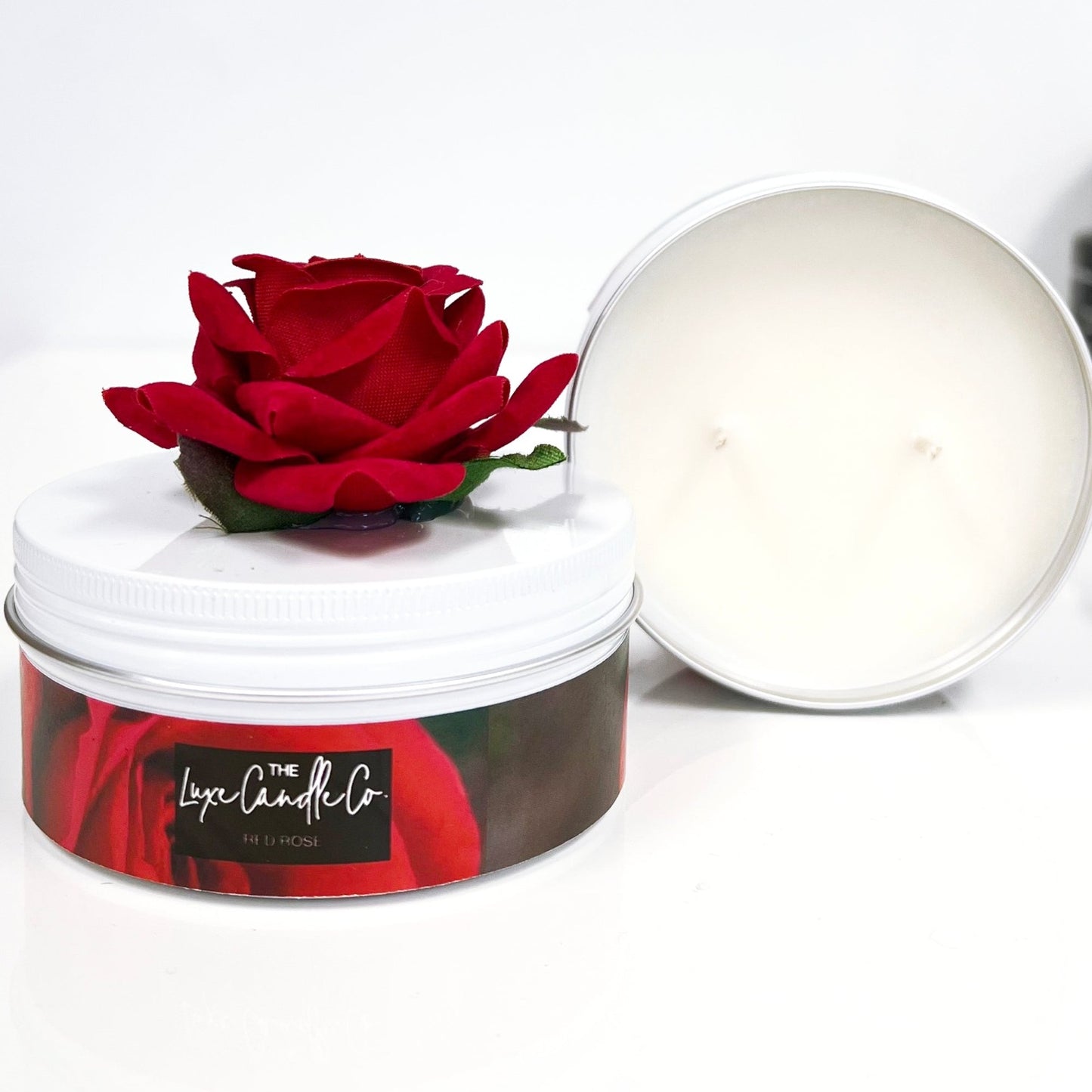 Valentines Candle handmade with red velvet rose scented with rose