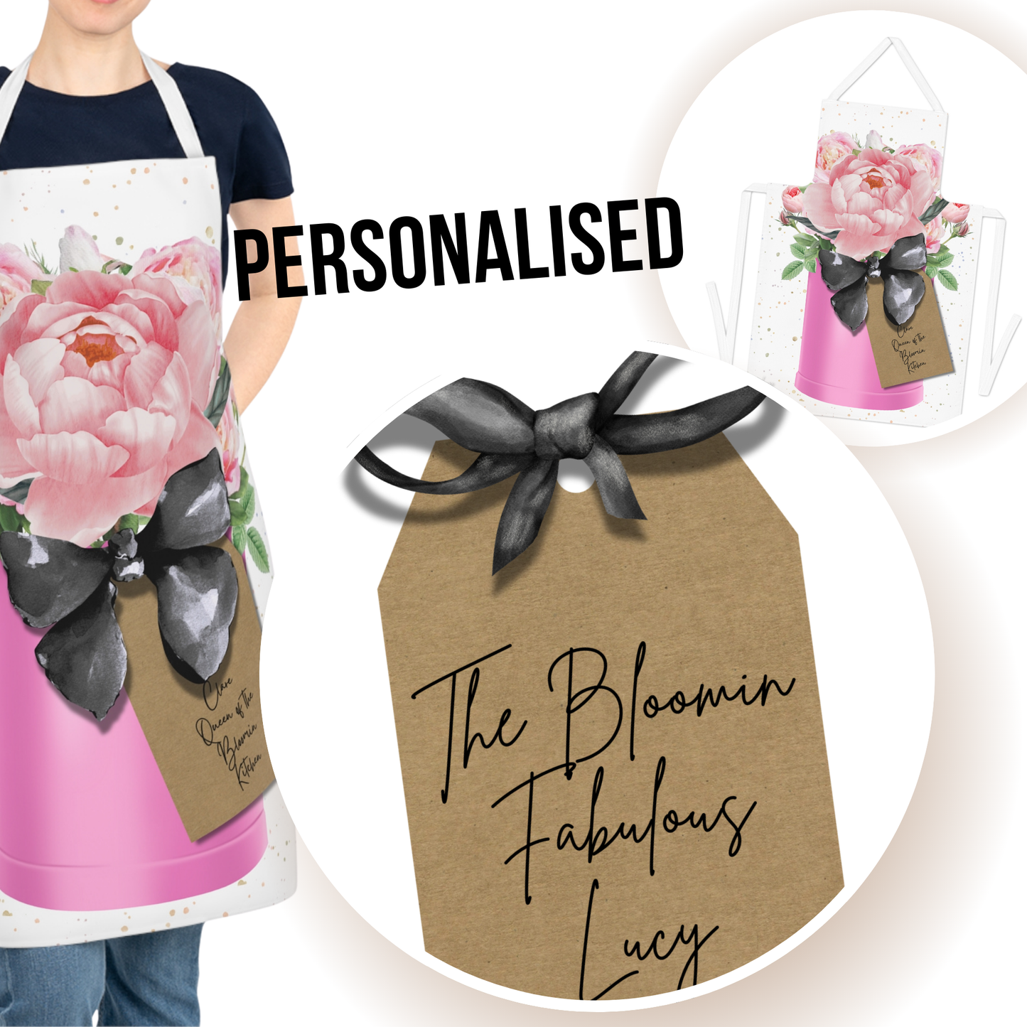 Personalised Pink Peony Floral Apron