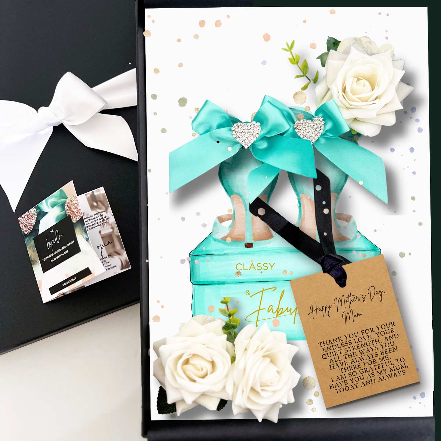 Special Blue Heels Scented Mothers Day Card with Crystal Bling hearts