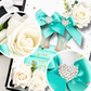 Turquoise shoes 18th Birthday Card with white roses and decorative ribbons on a white background. Fully Personalised