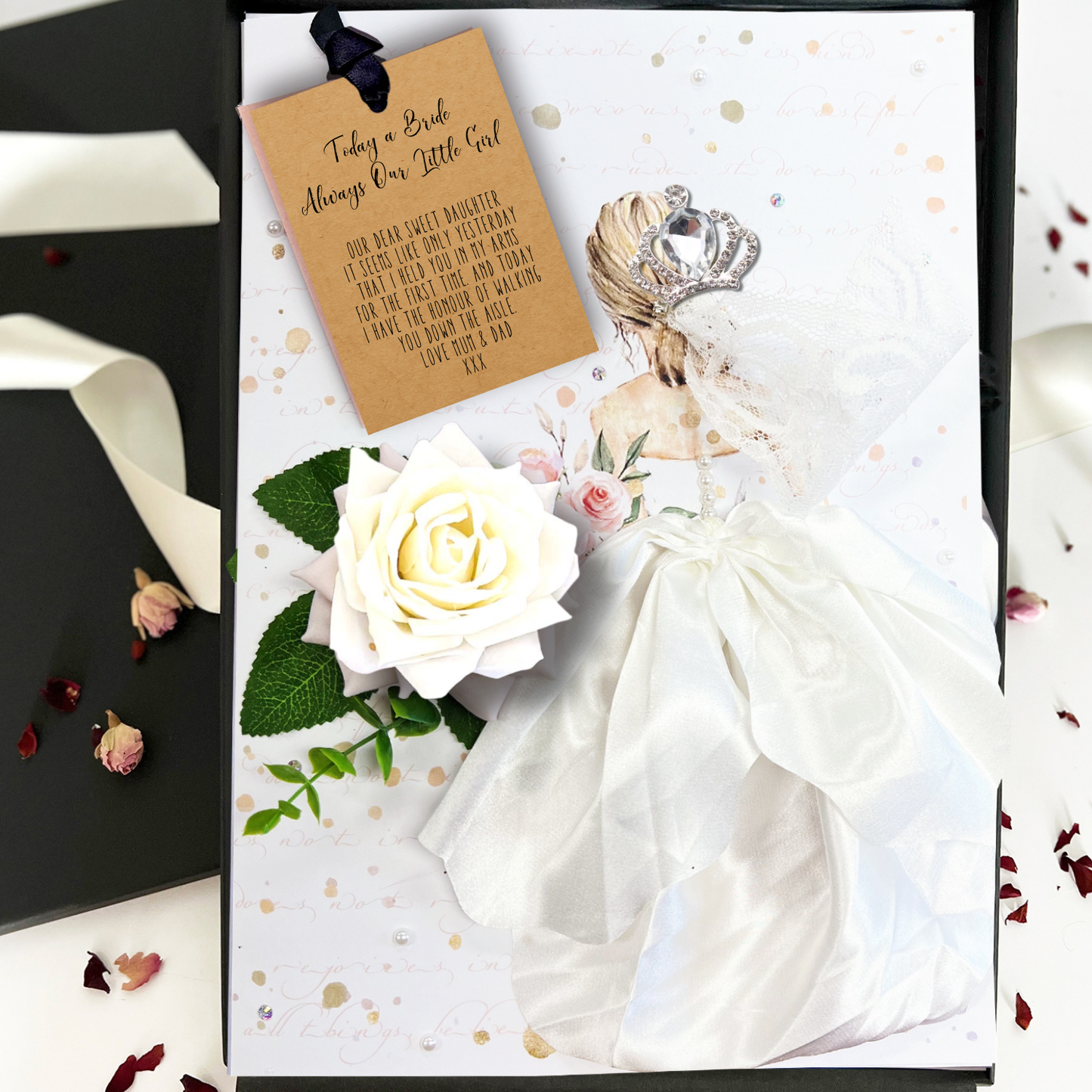 Handmade Personalised Today a Bride, Always a Daughter Wedding Keepsake Card