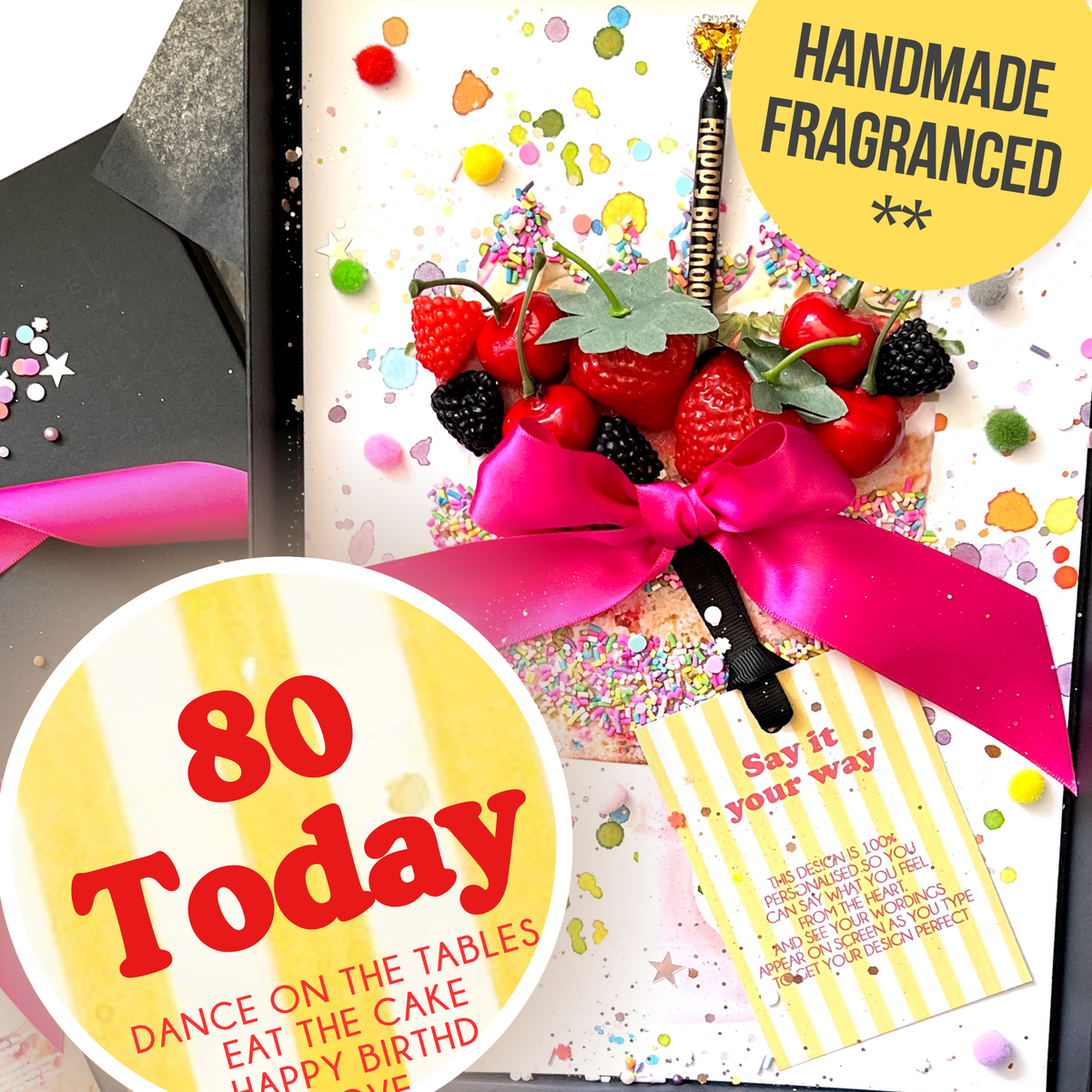 Tarjeta perfumada con tarta de 30 cumpleaños para hermana 