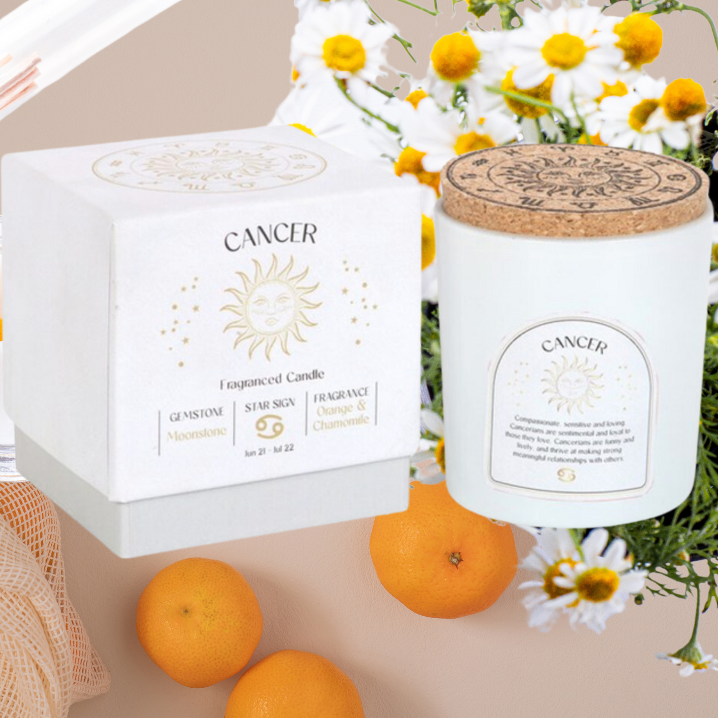 Cancer Starsign Gift - Orange & Chamomile Gemstone Zodiac Candle