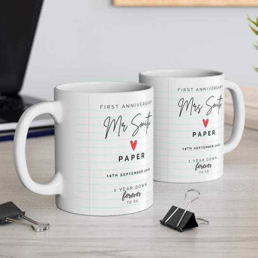 Personalised Mr & Mrs Mugs 1st Wedding Anniversary Gift
