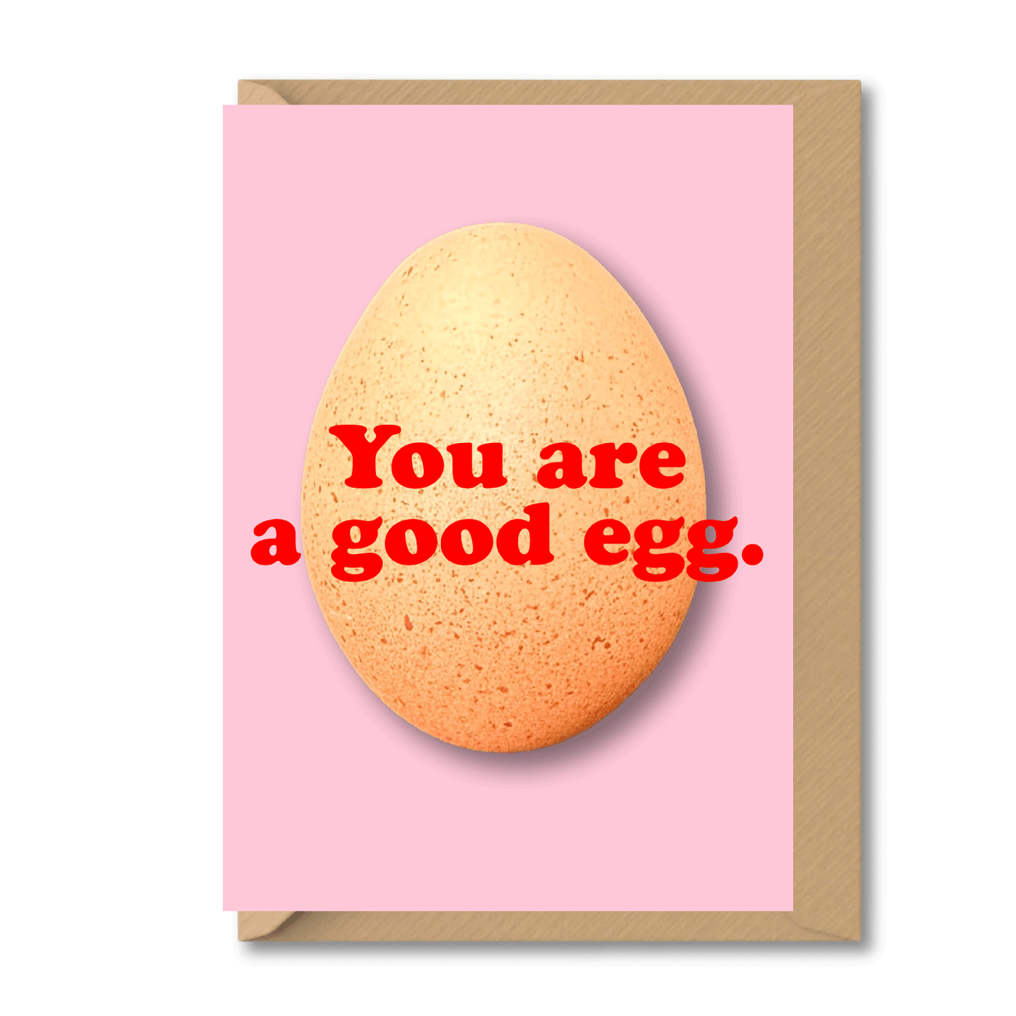 Pink and red Easter card greetings design with egg print and kraft envelope