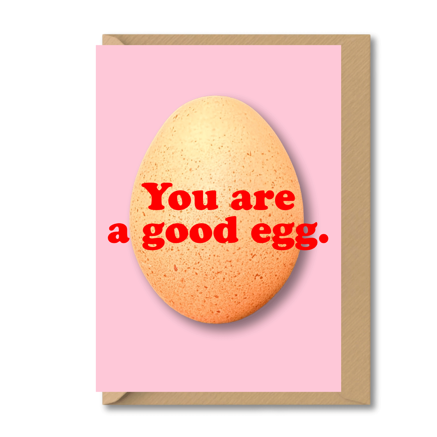 Pink and red Easter card greetings design with egg print and kraft envelope