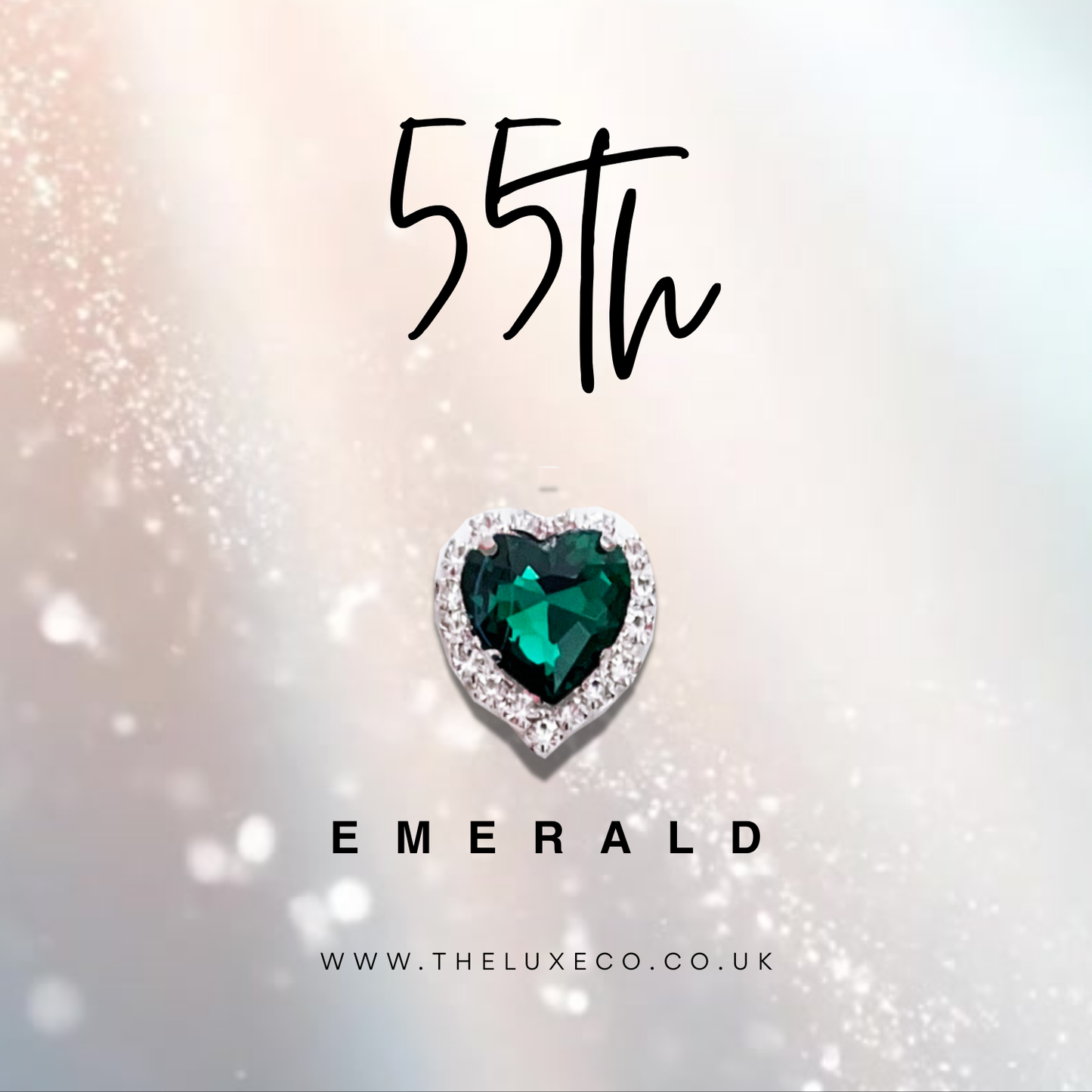 Handmade A5 Swirly Sparkly Diamante Emerald Heart Anniversary Card
