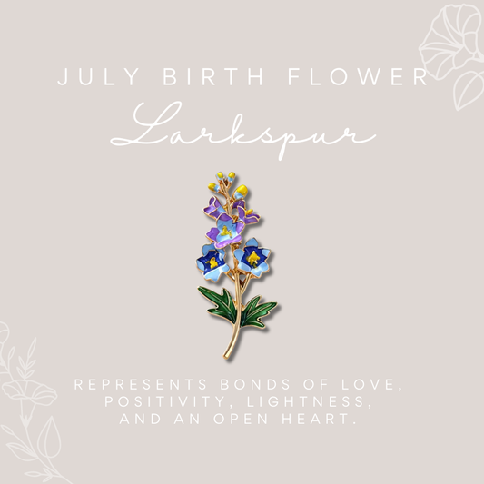 July Birth Flower - Larkspur Enamelled Brooch in Box