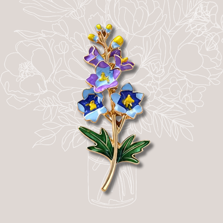 July Birth Flower - Larkspur Enamelled Brooch in Box