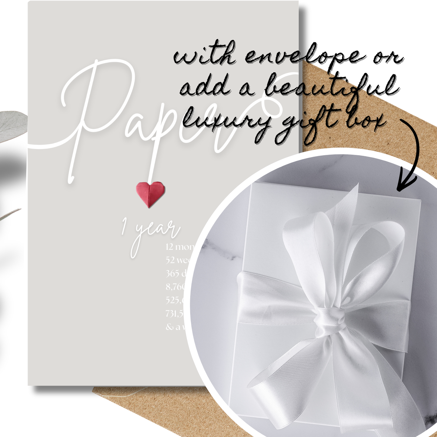 Handmade A5 Swirly Paper Origami Heart First Anniversary Card