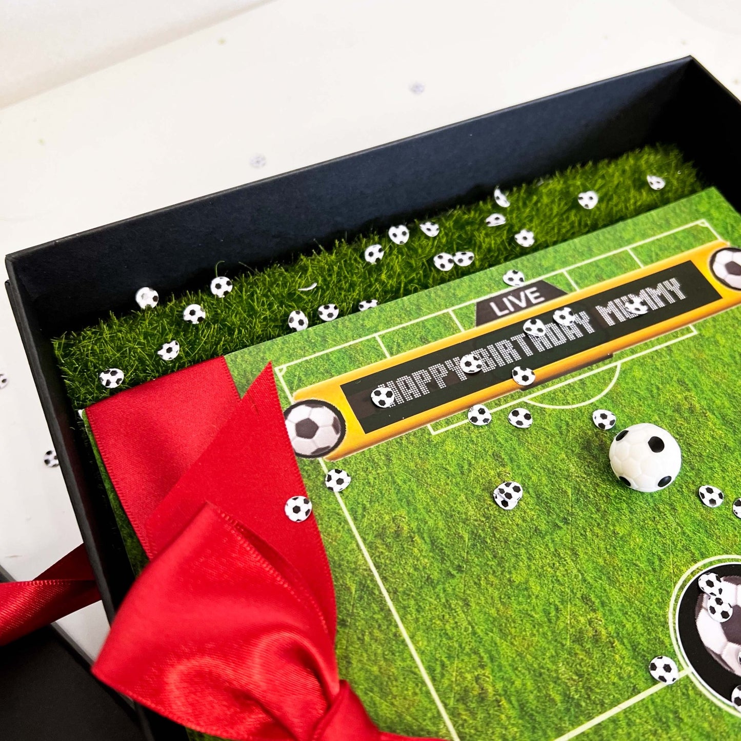 Football pitch birthday card on astroturf grass scented with pitch the grassy fragrance