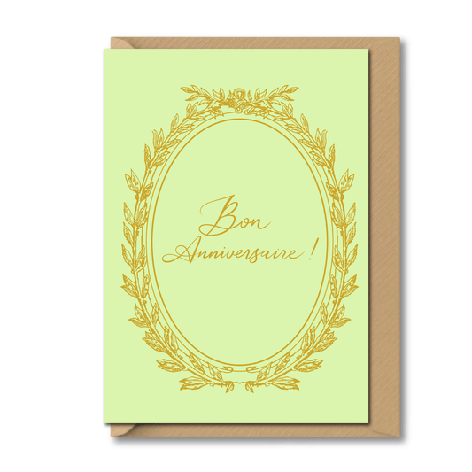 french birthday card bon anniversaire pastel green gold vintage paris style