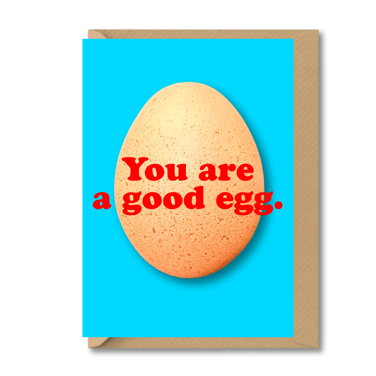 Blue and red happy Easter card with egg print and kraft envelope – modern Easter egg card