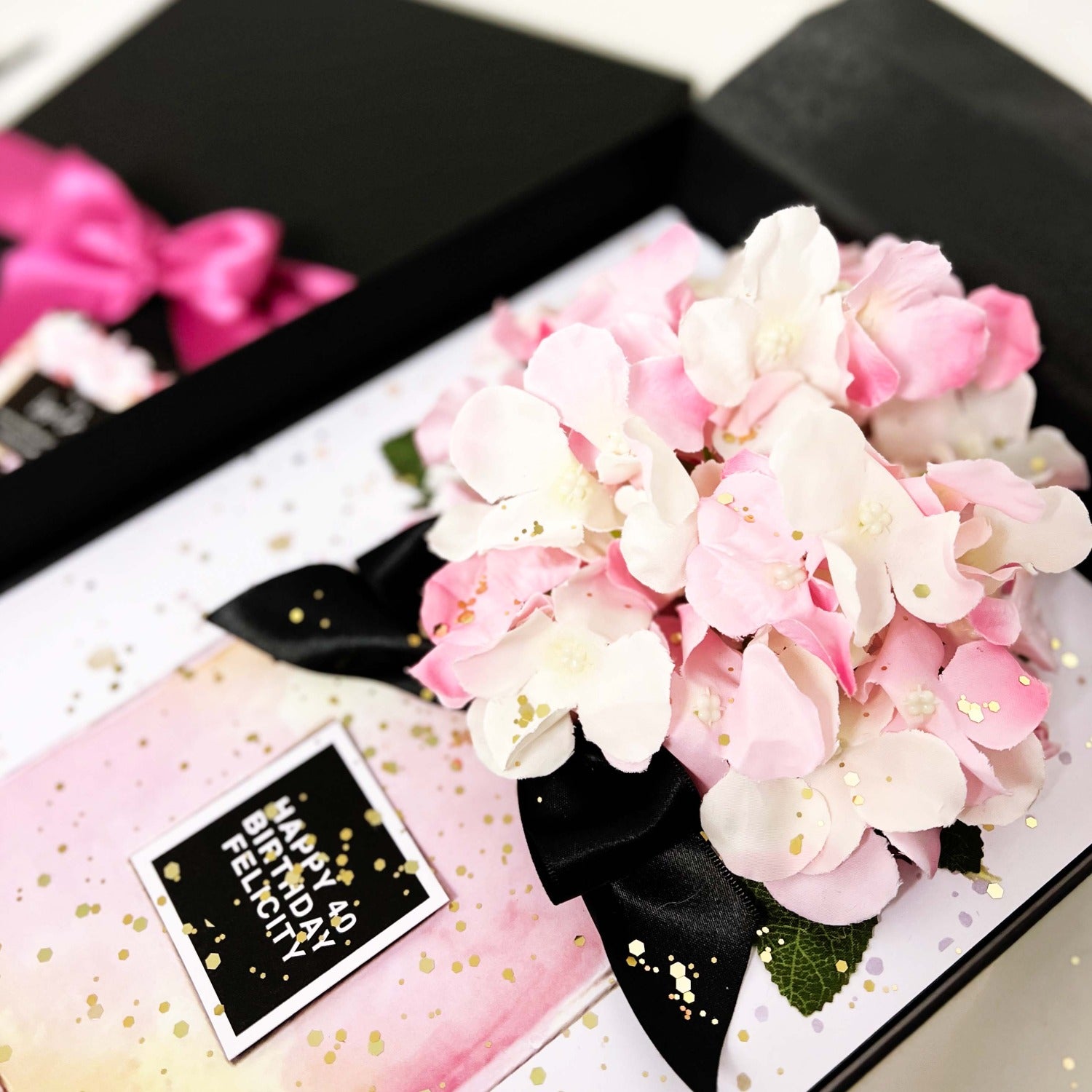 Luxury Hydrangea Bloom in Perfume Bottle Scented Greetings Card Design