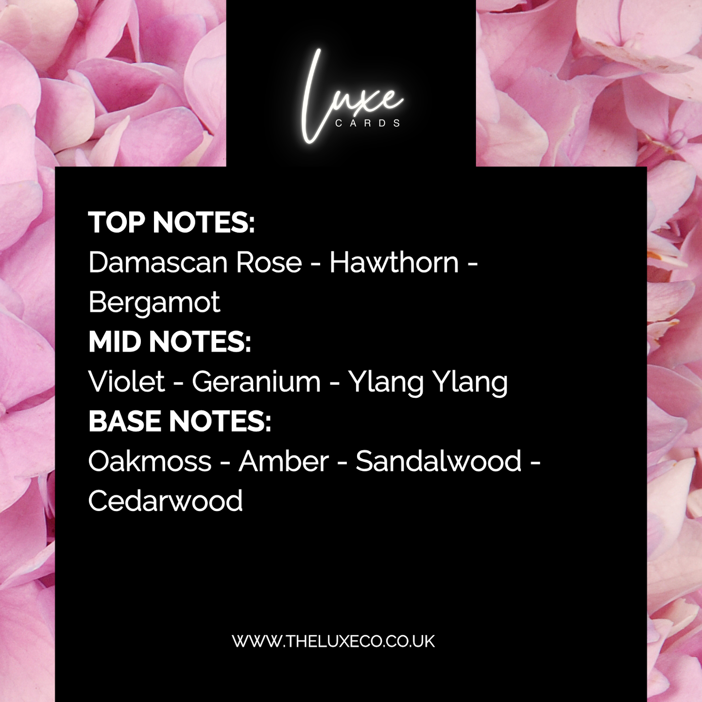 BLOOM HYDRANGEA Scented Silk Flowers in Perfume Bottle A4 Boxed Card Design