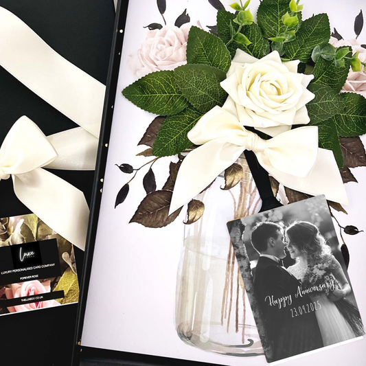 Personalised Photo Wedding Anniversary Scented Ivory Rose Card for Friends