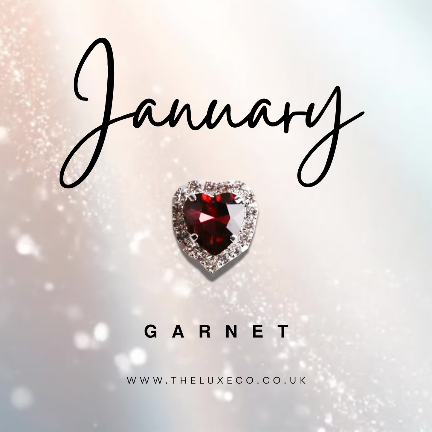 Granate, piedras natales de enero + tarjeta de regalo de cumpleaños con flores en caja de regalo 