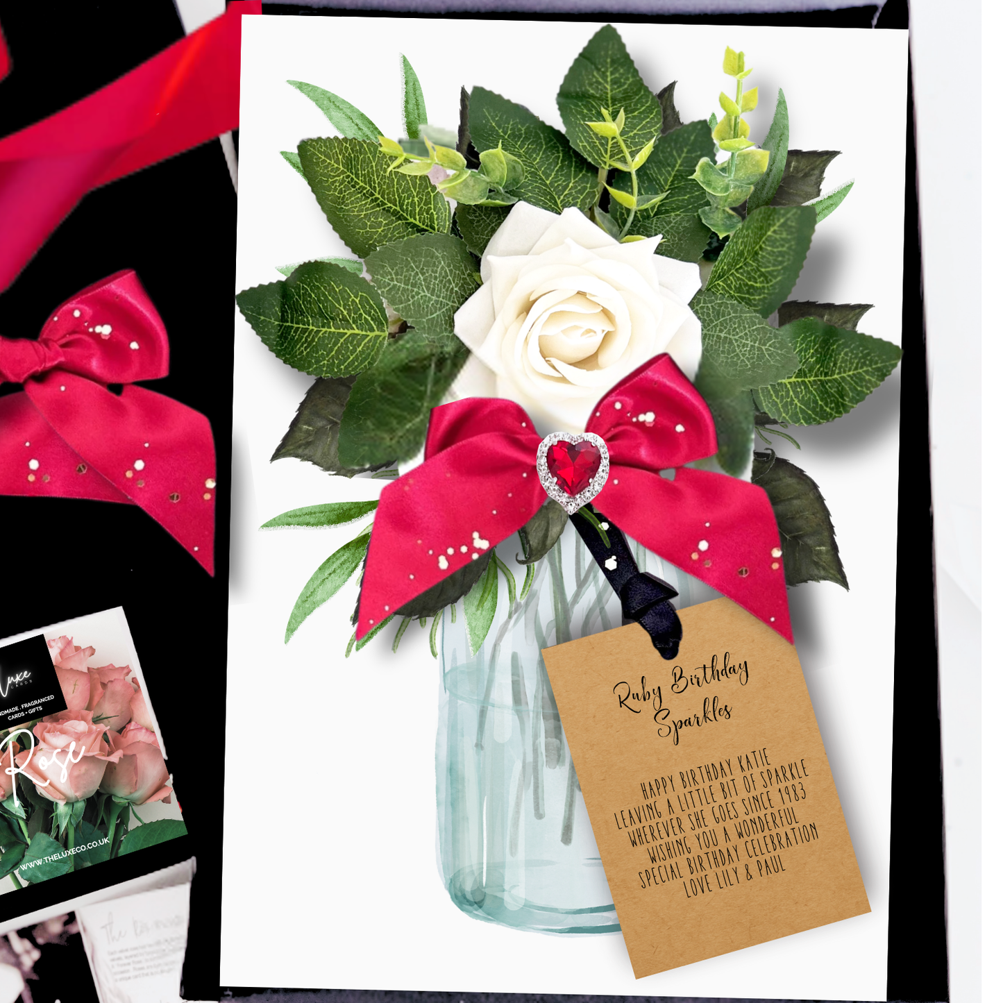 July Ruby Birthstones + Flowers Gift Boxed Birthday Gift Card