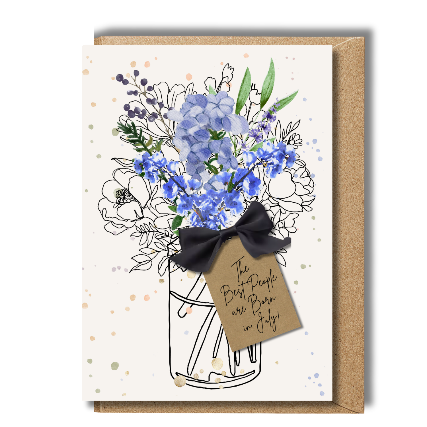 Watercolour Larkspur July Birth Flower Scented A5 Card with envelope